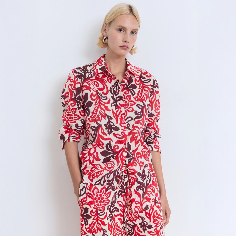 MANGO - Camisa Algodón Estampada Mujer Mango