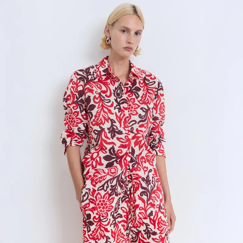 MANGO - Camisa Algodón Estampada Mujer Mango