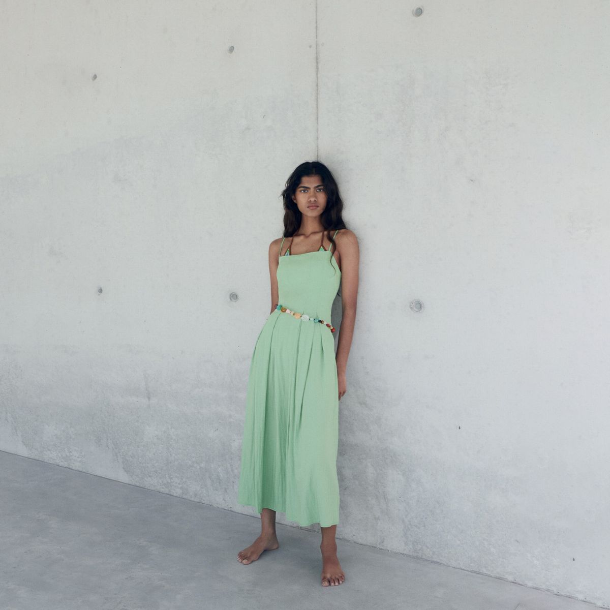 MANGO - Vestido Midi Pinzas Mujer Mango