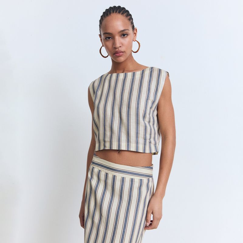 MANGO - Top Lino Rayas Mujer Mango