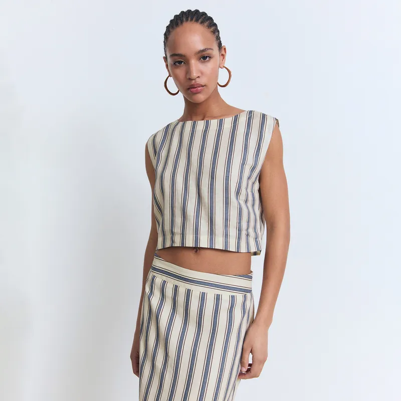 MANGO - Top Lino Rayas Mujer Mango