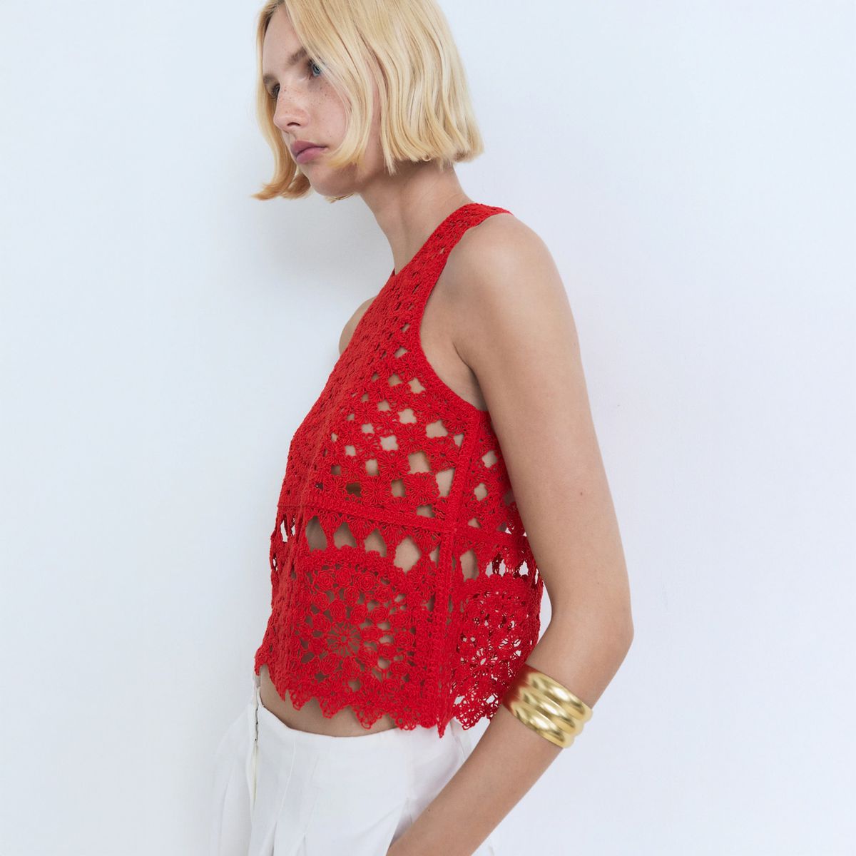 MANGO - Polera Punto Crochet Mujer Mango