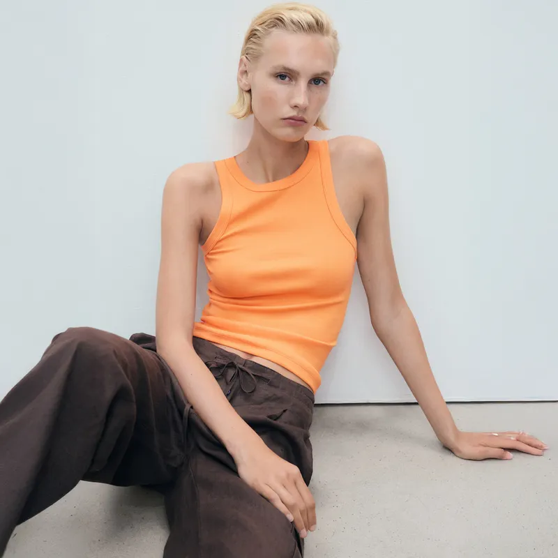 MANGO - Top Canalé Algodón Mujer Mango