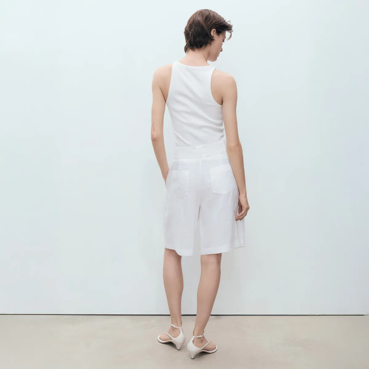 MANGO - Bermudas Lino Cinturón Mujer Mango