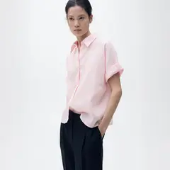 MANGO - Camisa Lino Manga Corta Mujer