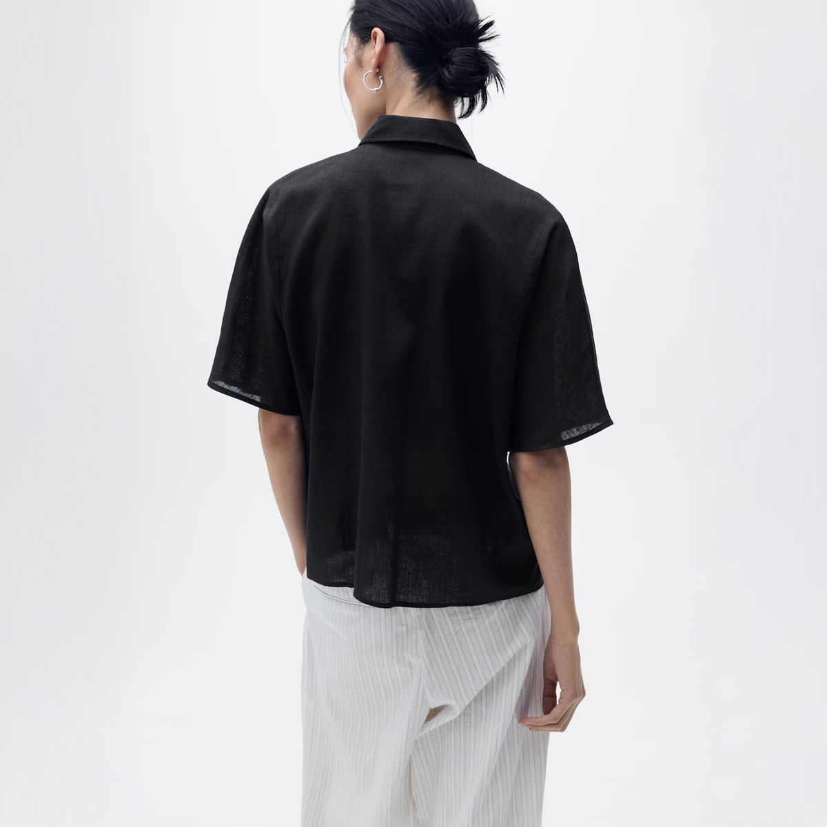 MANGO - Camisa Lino Manga Corta Mujer Mango