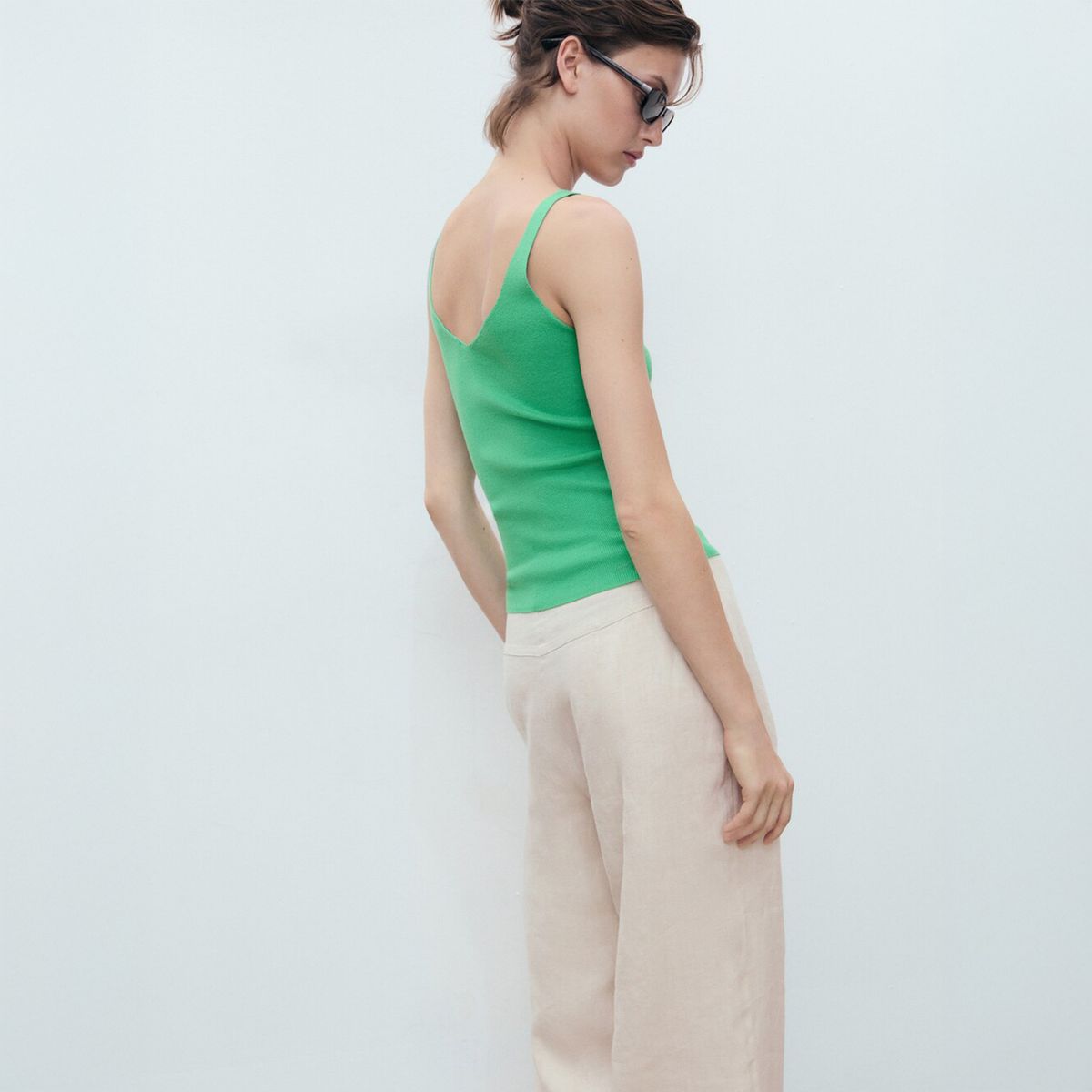 MANGO - Top Punto Escote Pico Mujer Mango