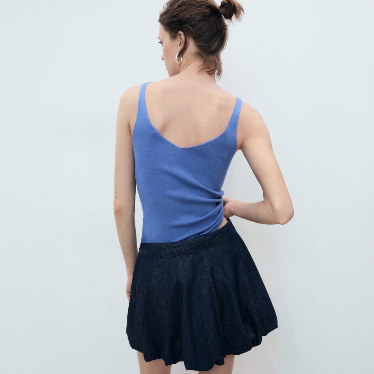 MANGO - Top Punto Escote Pico Mujer Mango