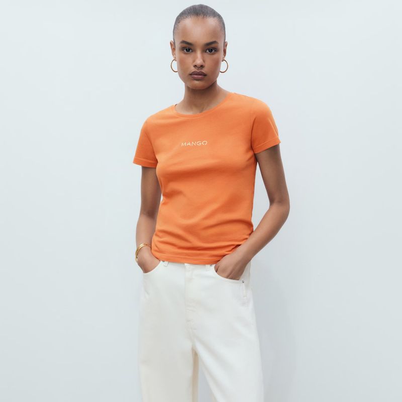 MANGO - Polera Algodón Logo Mujer Mango
