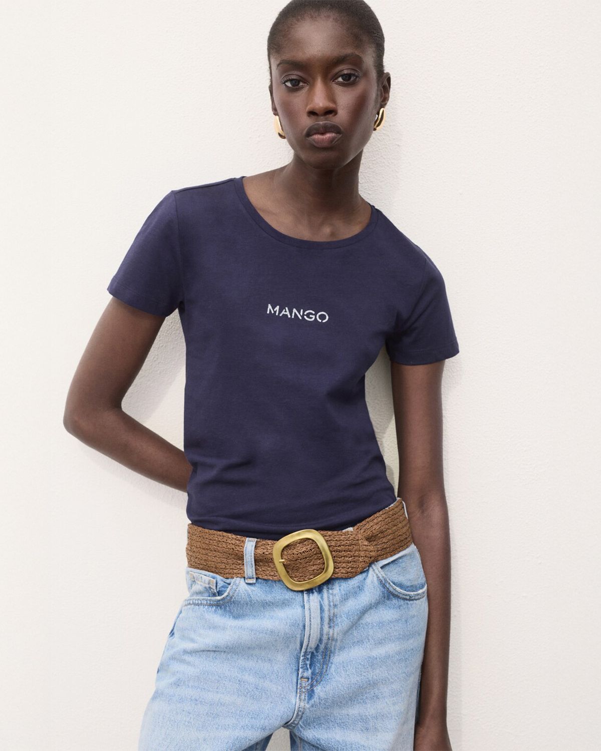 MANGO Polera Algodón Logo Mujer Mango