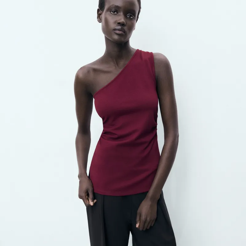 MANGO - Top Asimétrico Drapeado Mujer Mango