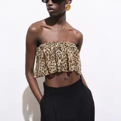 MANGO - Top Crop Animal Print Mujer