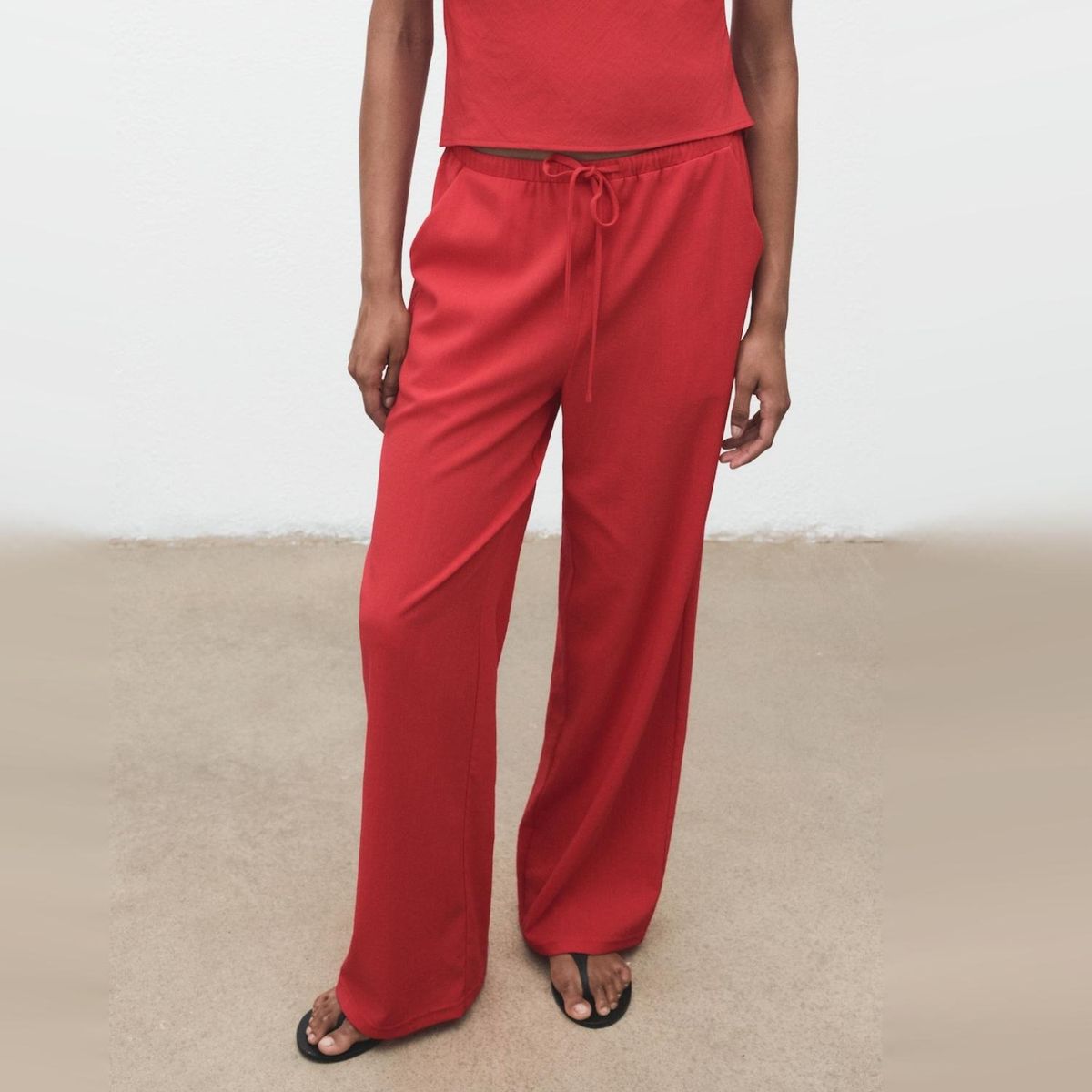 MANGO - Pantalón Recto Cordón Mujer Mango