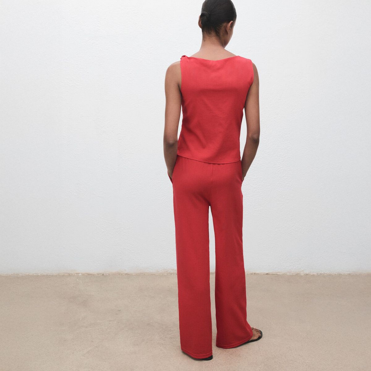 MANGO - Pantalón Recto Cordón Mujer Mango