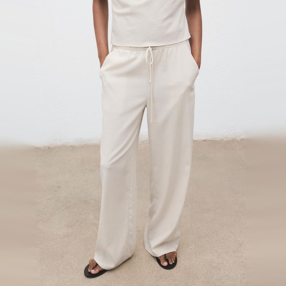 MANGO - Pantalón Recto Cordón Mujer Mango