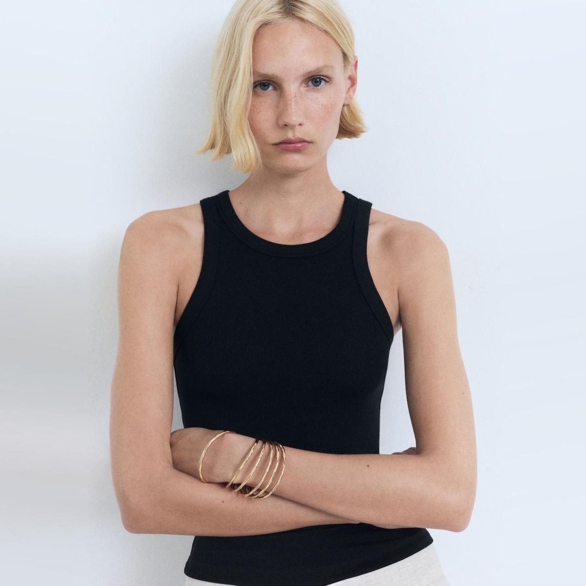 MANGO - Top Canalé Algodón Mujer Mango