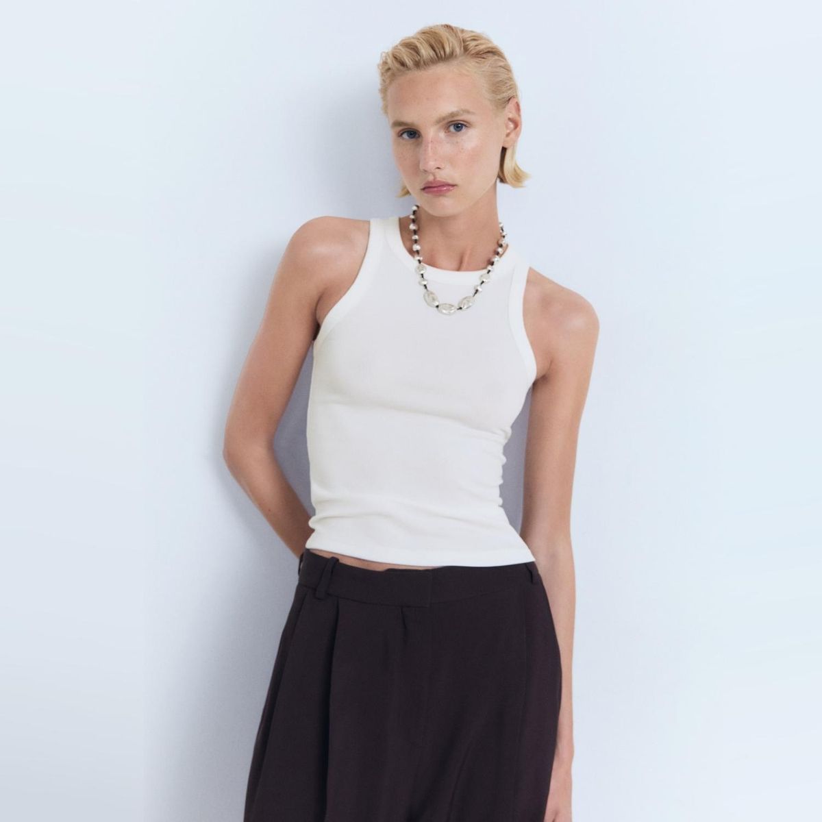 MANGO - Polera Canalé Algodón Mujer Mango