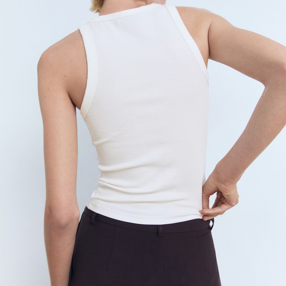 MANGO - Polera Canalé Algodón Mujer Mango