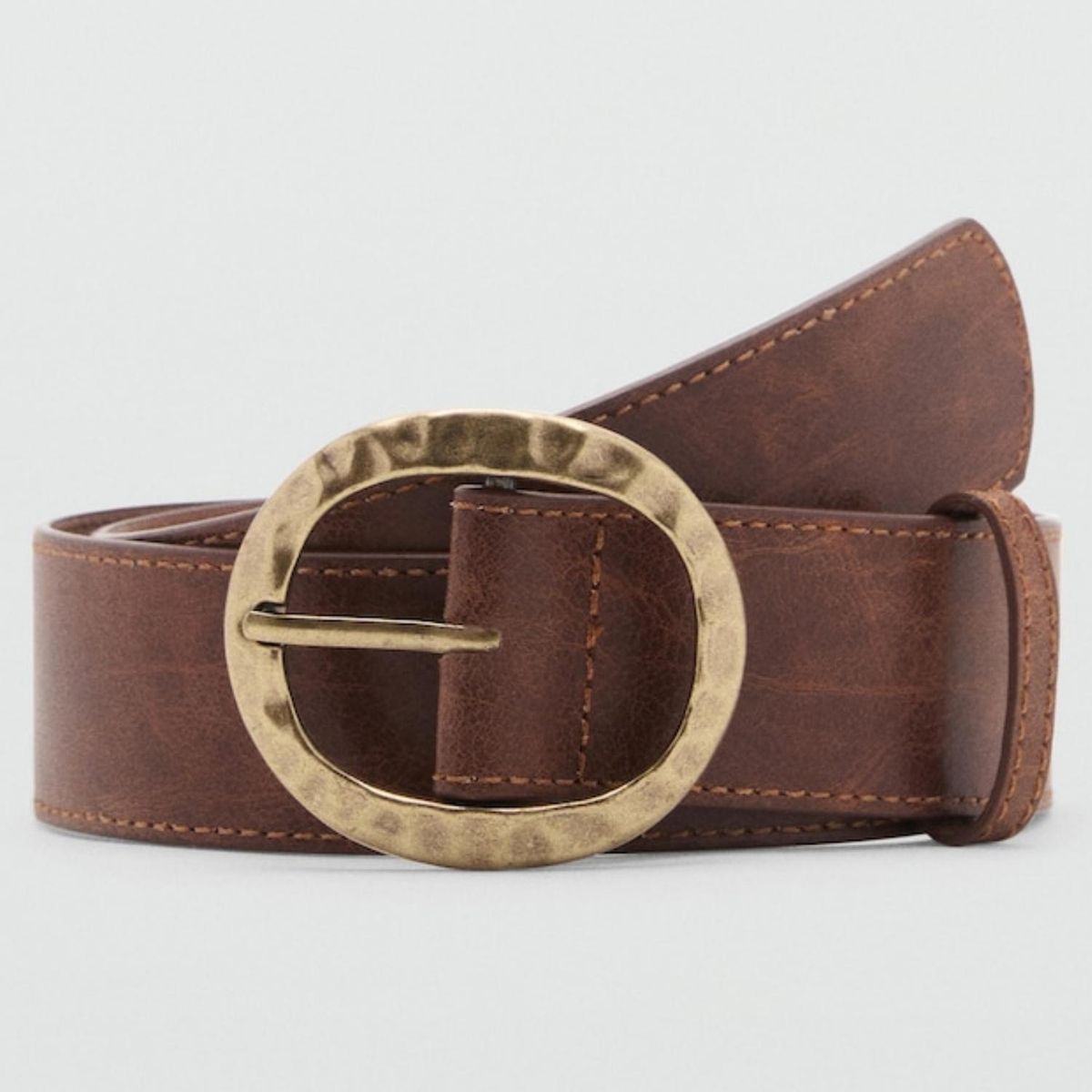 MANGO - Cinturón Hebilla Redonda Textura Mujer Mango