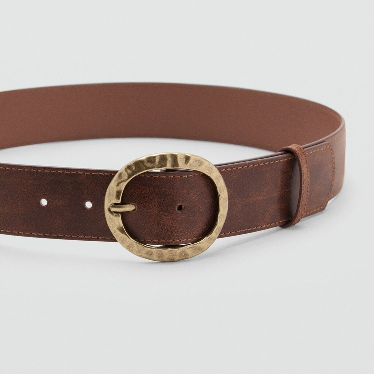 MANGO - Cinturón Hebilla Redonda Textura Mujer Mango