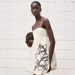 MANGO - Vestido Globo Bordado Flores Mujer