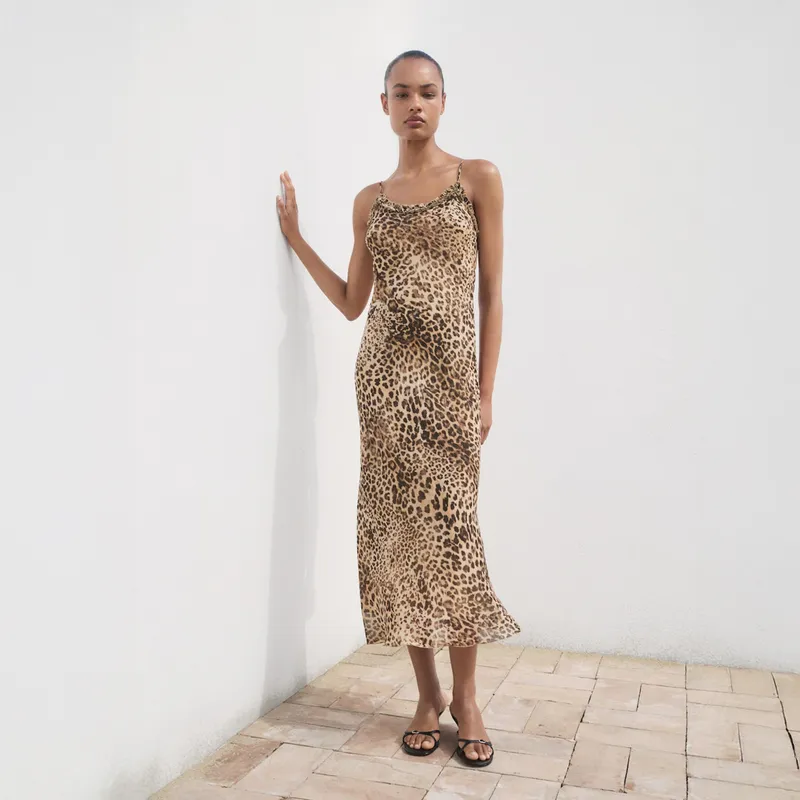 MANGO - Vestido Midi Animal Print Mujer Mango