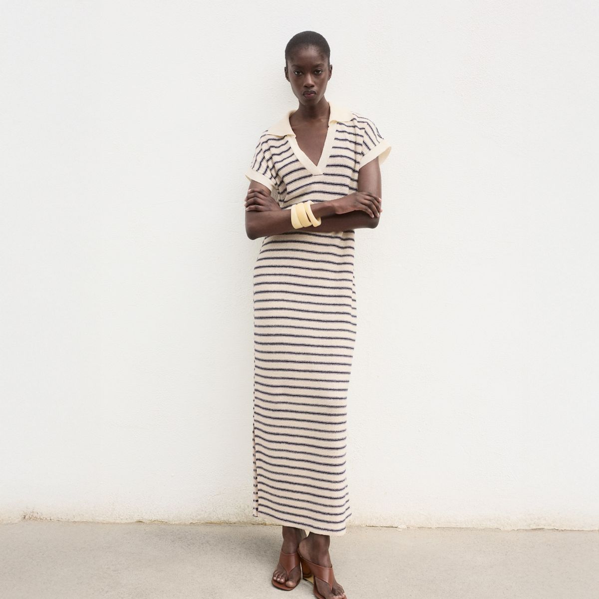 MANGO - Vestido Largo Punto Rayas Mujer Mango