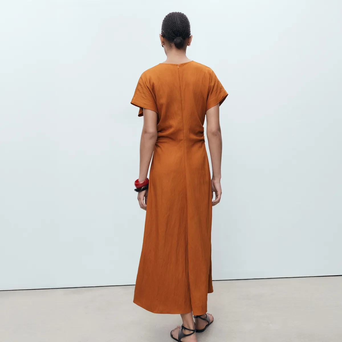 MANGO - Vestido Midi Fruncidos Laterales Mujer Mango