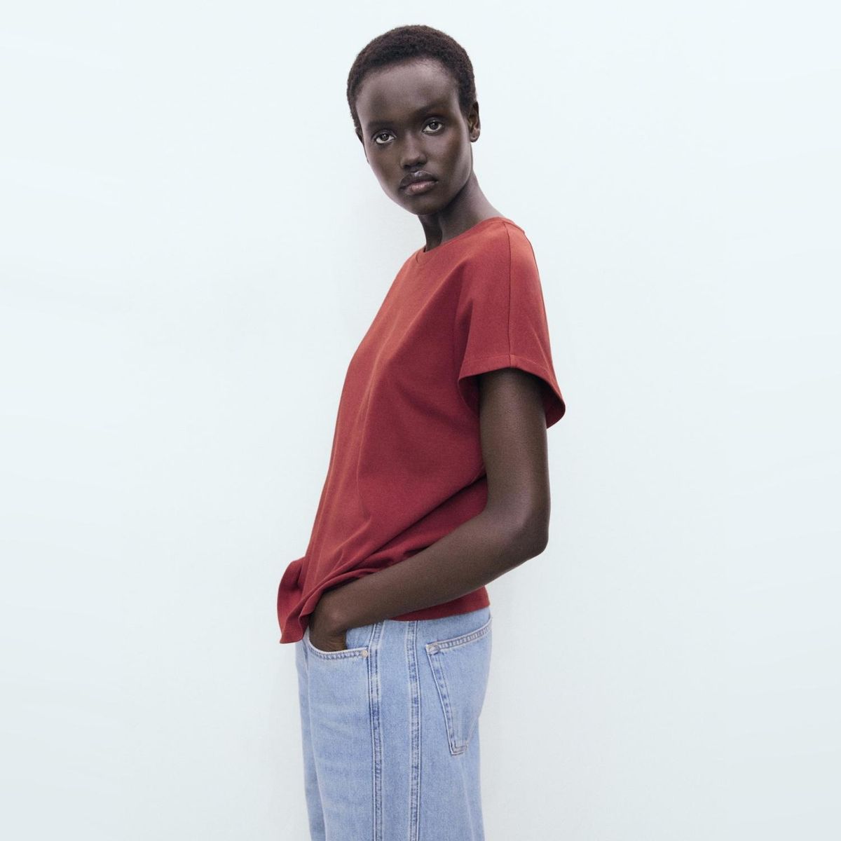 MANGO - Polera Algodón Cuello Redondo Mujer Mango