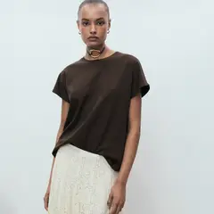 MANGO - Polera Algodón Cuello Redondo Mujer