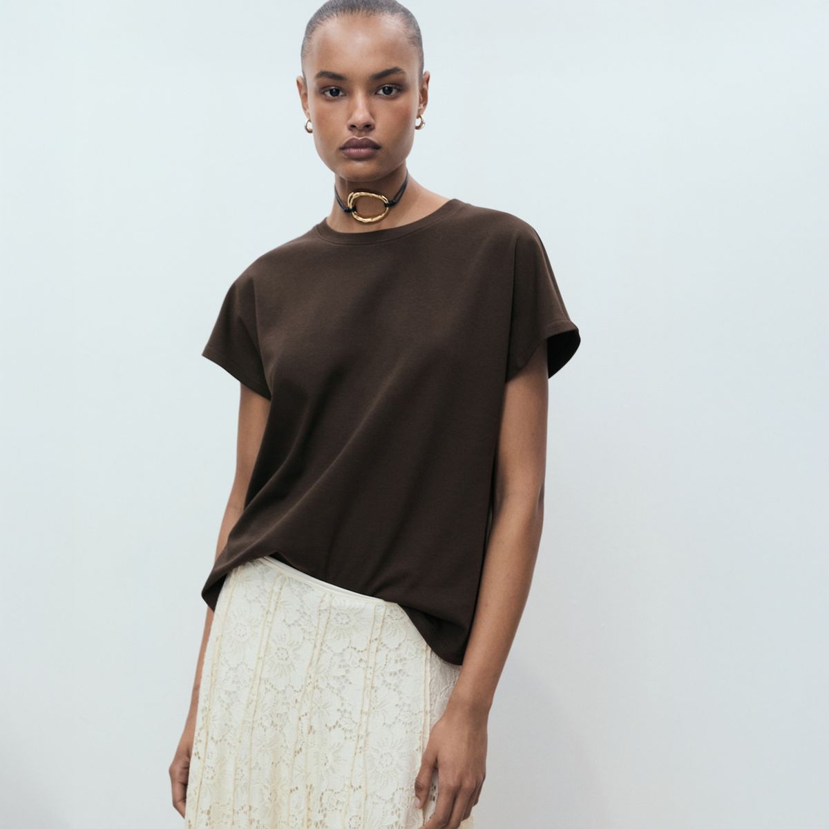 MANGO - Polera Algodón Cuello Redondo Mujer Mango