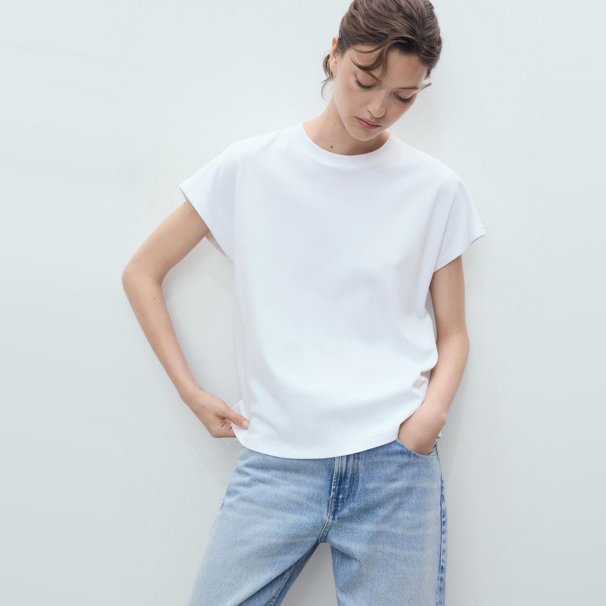 MANGO - Polera Algodón Cuello Redondo Mujer Mango