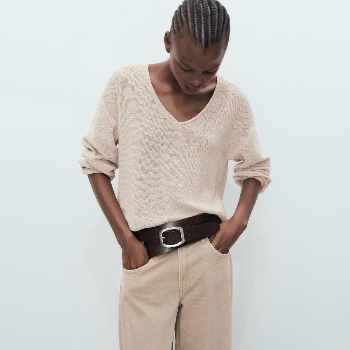 MANGO - Sweater Punto Cuello Pico Mujer Mango