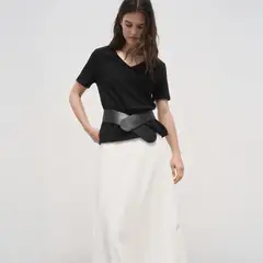 MANGO - Polera Algodón Cuello Pico Mujer