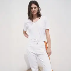 MANGO - Polera Algodón Cuello Pico Mujer