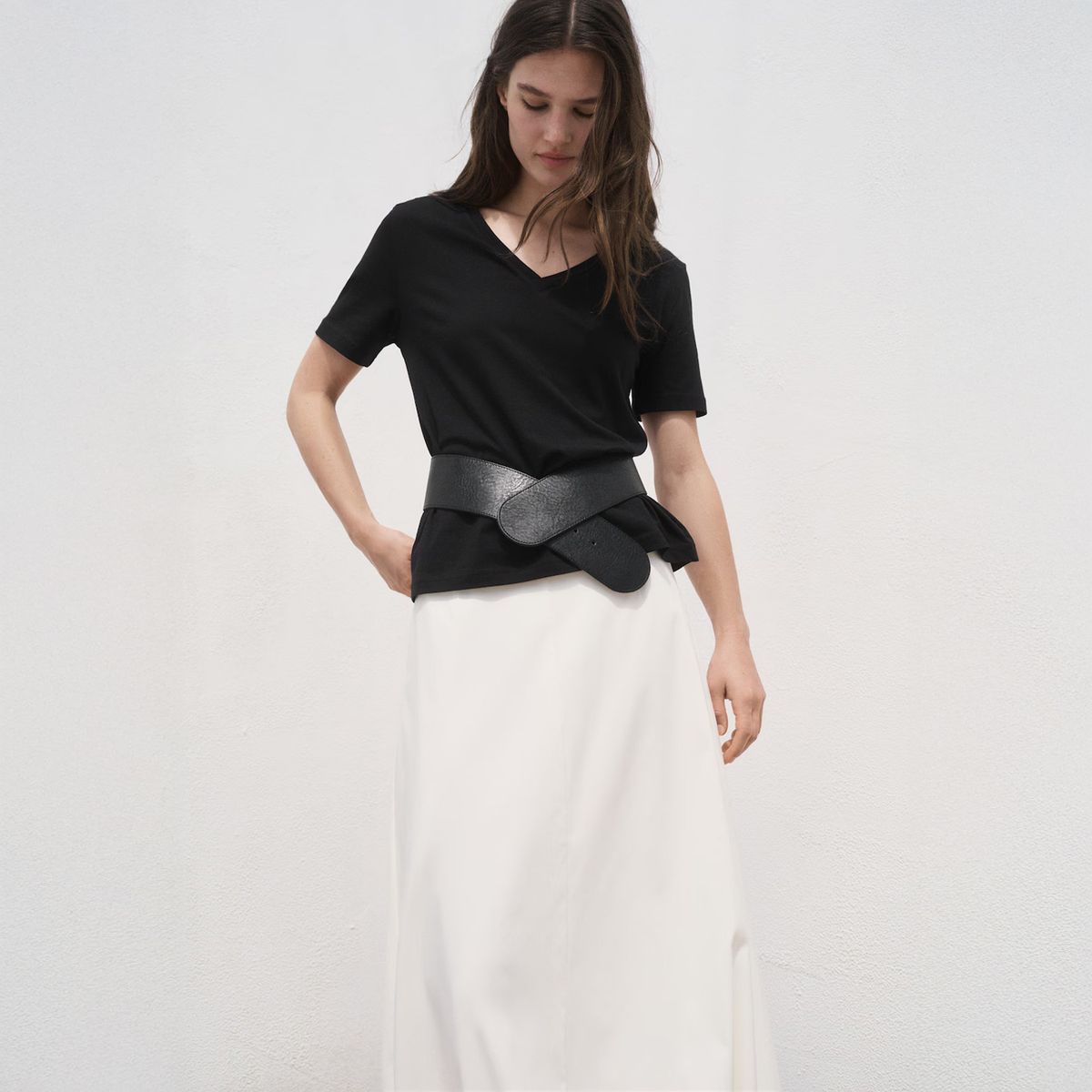 MANGO - Polera Algodón Cuello Pico Mujer Mango