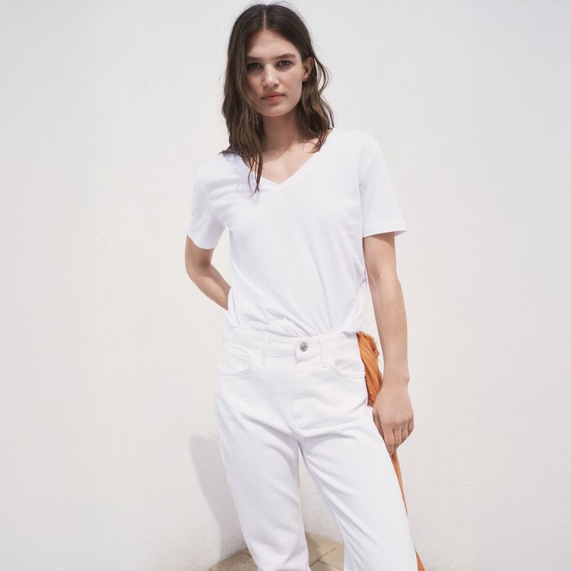 MANGO - Polera Algodón Cuello Pico Mujer Mango