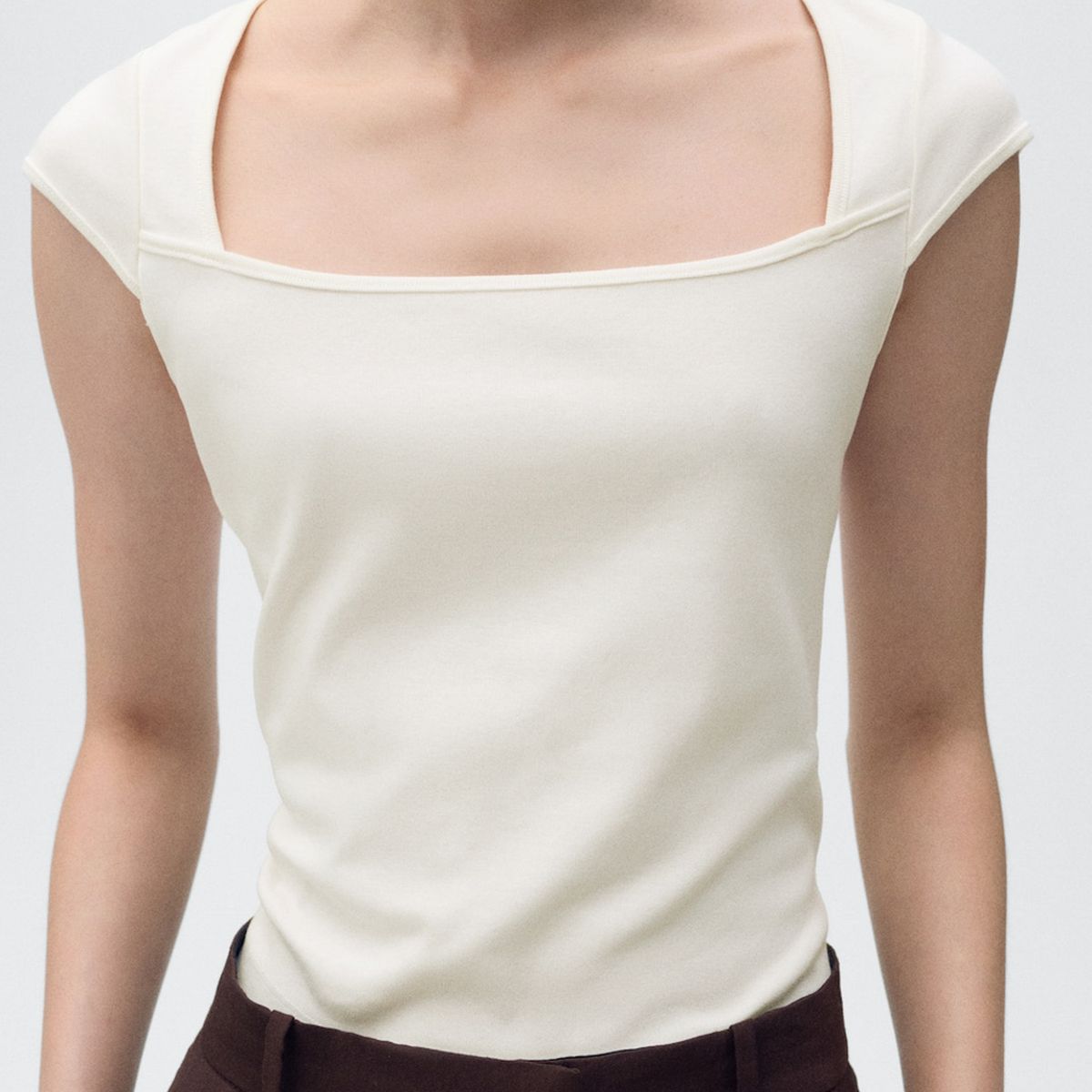 MANGO - Polera Algodón Cuello Escotado Mujer Mango