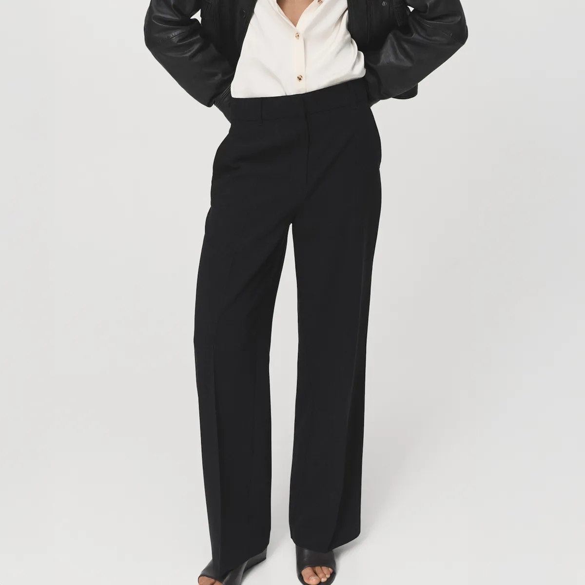 MANGO - Pantalón Recto Tiro Medio Mujer Mango