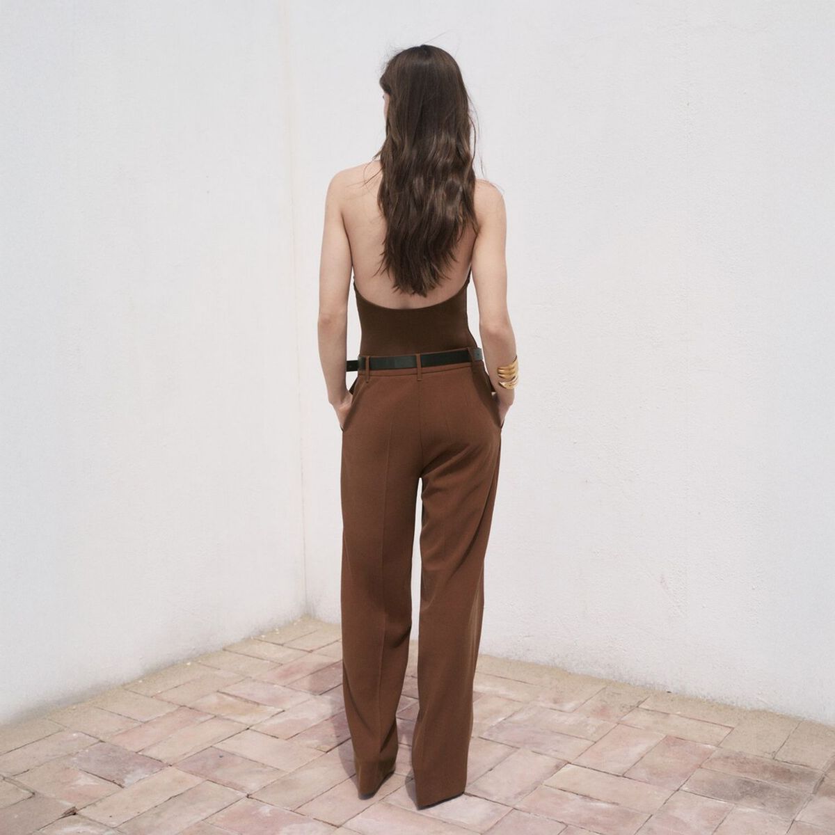 MANGO - Pantalón Recto Tiro Medio Mujer Mango