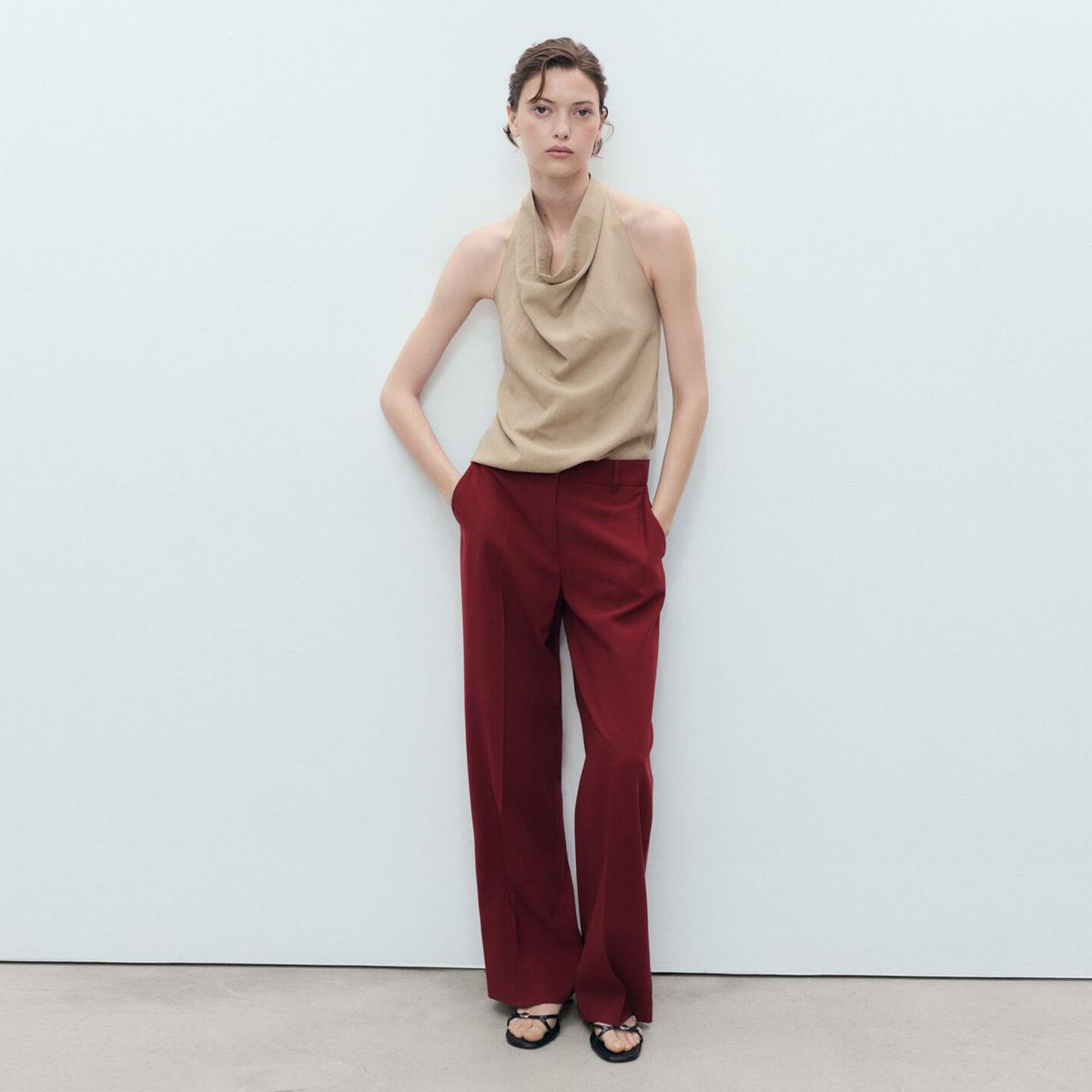 MANGO - Pantalón Recto Tiro Medio Mujer Mango