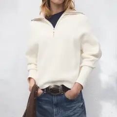 MANGO - Sweater Cuello Contraste Cremallera Mujer