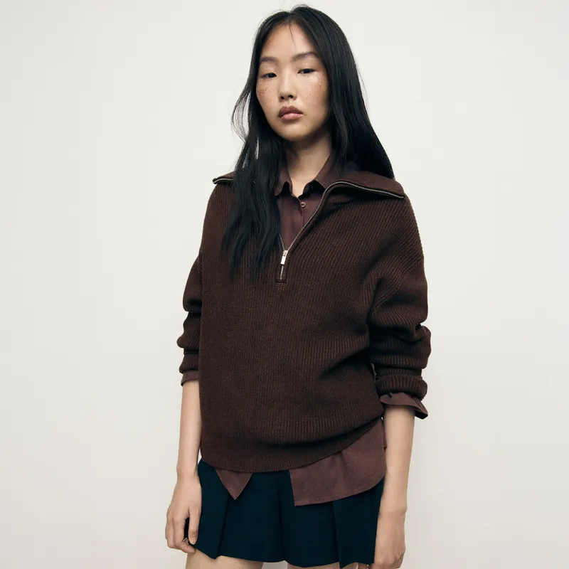 MANGO - Sweater Cuello Contraste Cremallera Mujer Mango