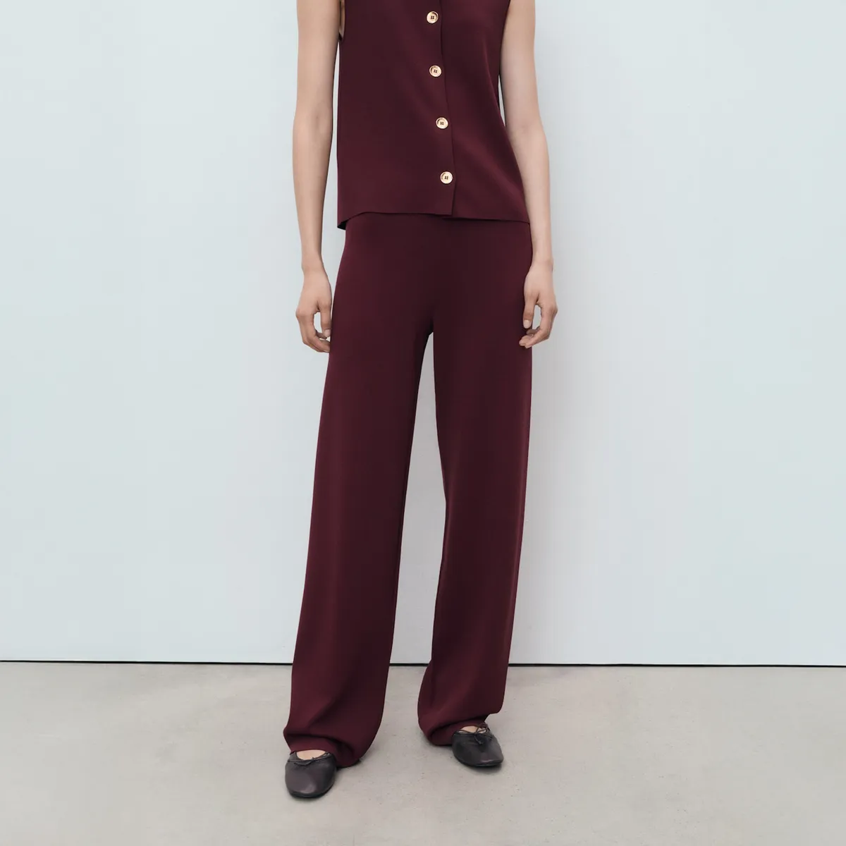 MANGO - Pantalón Punto Cintura Elástica Mujer Mango