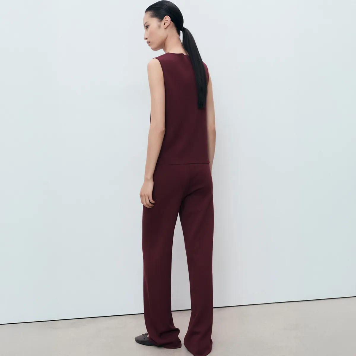 MANGO - Pantalón Punto Cintura Elástica Mujer Mango