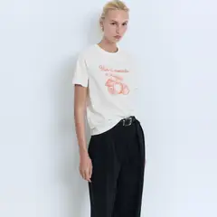 MANGO - Polera Algodón Estampada Mujer