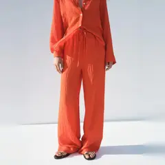 MANGO - Pantalón Recto Efecto Arrugado Mujer