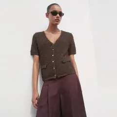 MANGO - Cárdigan Bouclé Manga Corta Mujer