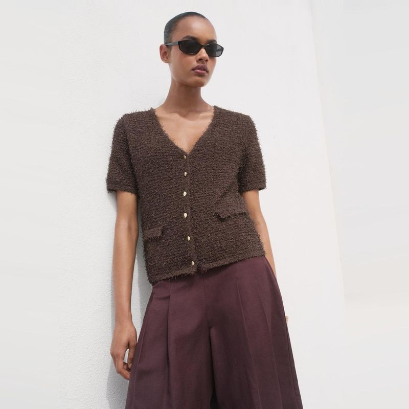 MANGO - Cárdigan Bouclé Manga Corta Mujer Mango