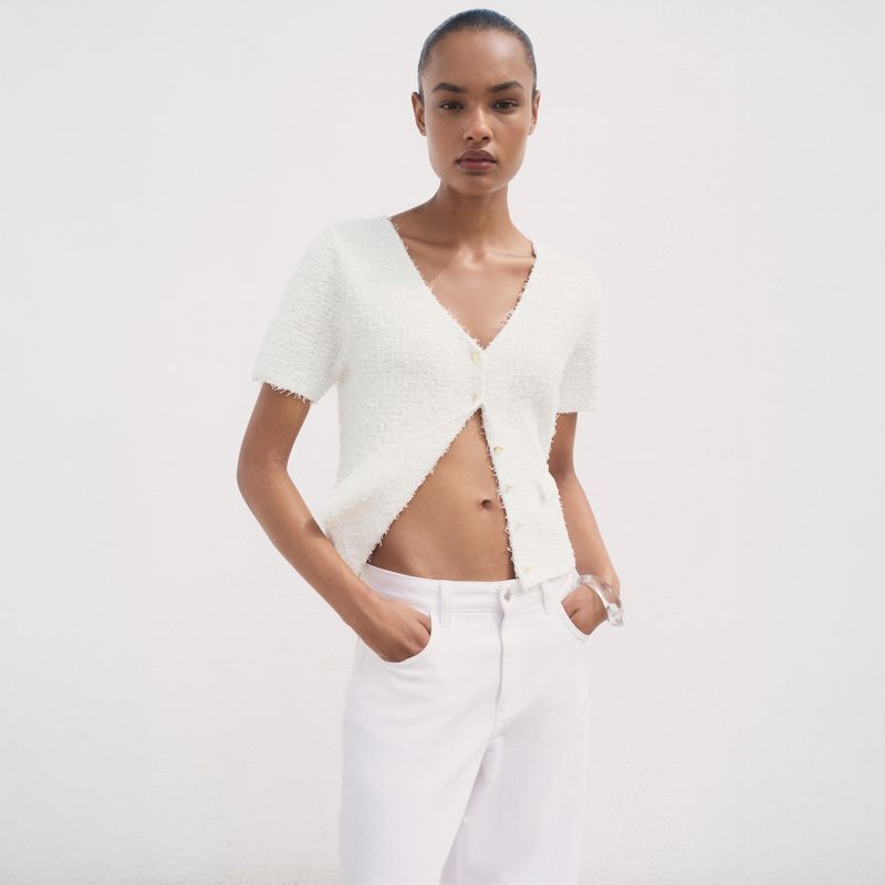 MANGO - Cárdigan Bouclé Manga Corta Mujer Mango